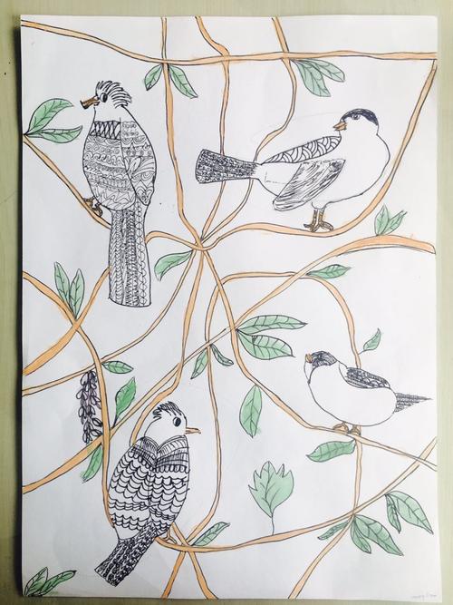 【每周评画】线描花鸟