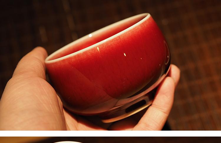 传老景德镇手工制作郎红釉圆融杯单色釉高温开片主人