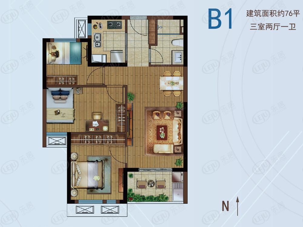 市区70平三房户型推荐!最低均价2字头