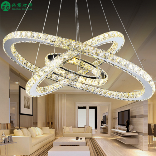 现代简约不锈钢水晶灯led水晶吊灯圆形客厅灯卧室餐厅