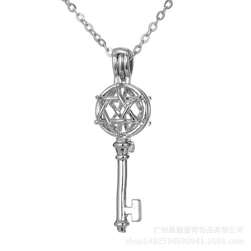 可装牡蛎珍珠琴音球镂空六芒星钥匙魔盒香薰扩散器项链吊坠毛衣链