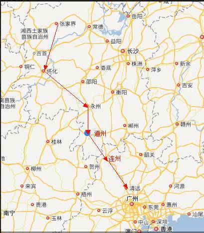 永清广高铁走向线路推测图 路线:永州—双牌—道州—江华—连州