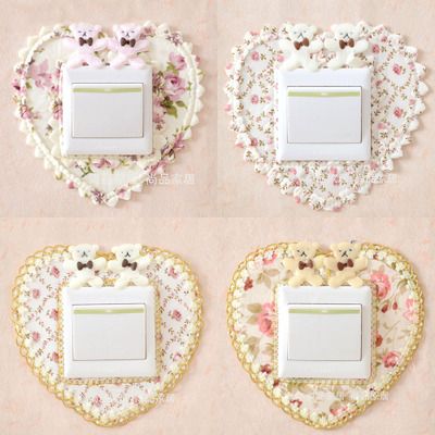 五个包邮 田园布艺开关套 蕾丝开关贴 插座套 开关罩 开关保护套