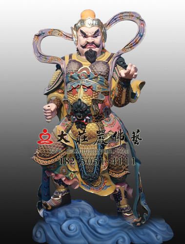 彩绘铜神像护法神托塔李天王李靖道教神像实拍图