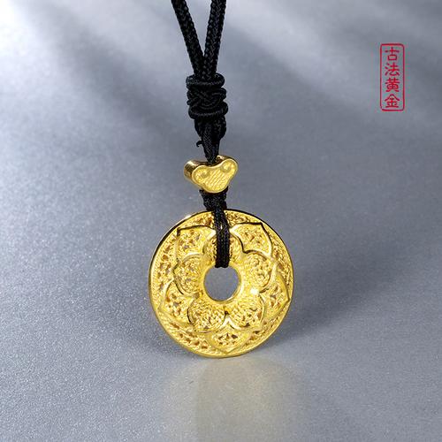 【花丝富贵扣】古法足金吊坠(配绳链)_足金吊坠_黄金