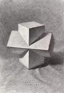 【图文教程】石膏四棱柱穿插体的素描绘画步骤