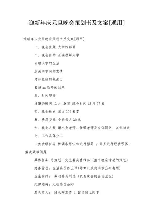 迎新年庆元旦晚会策划书及文案[通用].doc