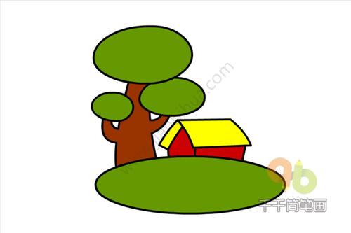 被大树呵护的小屋简笔画
