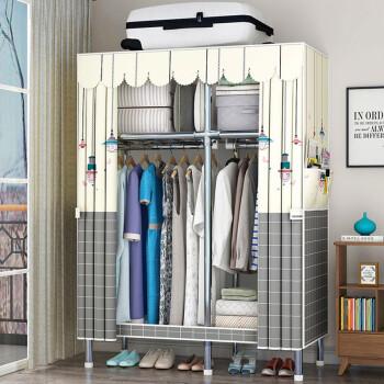 衣柜简易衣柜合金接口布衣柜钢管加粗加固全钢架简易衣柜家用卧室组装