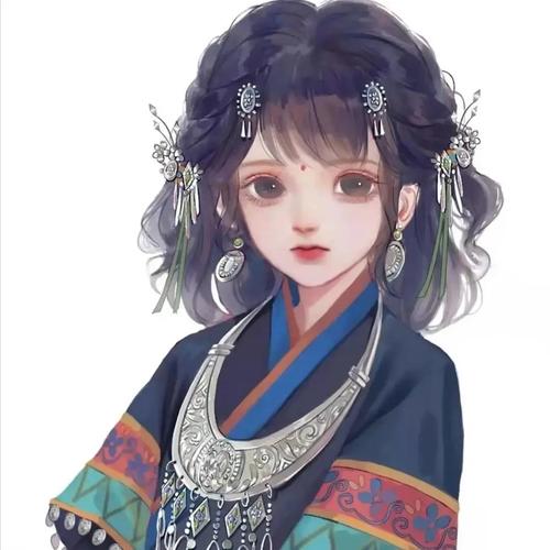 动漫女头三人闺蜜头像可爱苗族