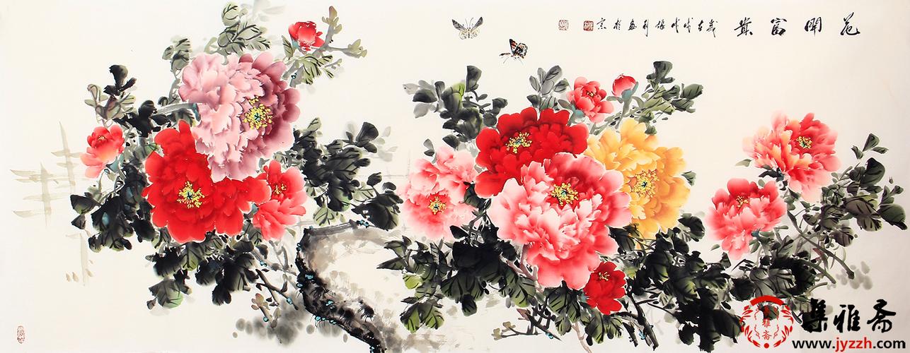 张利六尺横幅新品牡丹图《花开富贵》