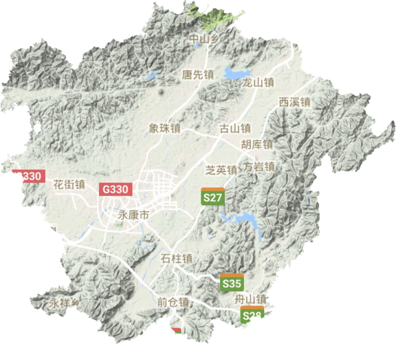 永康市高清地形地图,永康市高清谷歌地形地图