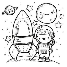 简笔涂色宇航员少儿