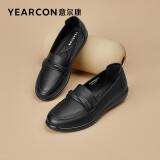 意尔康皮鞋平底休闲舒适中老年鞋圆头套脚百搭妈妈鞋老人鞋 1581ze