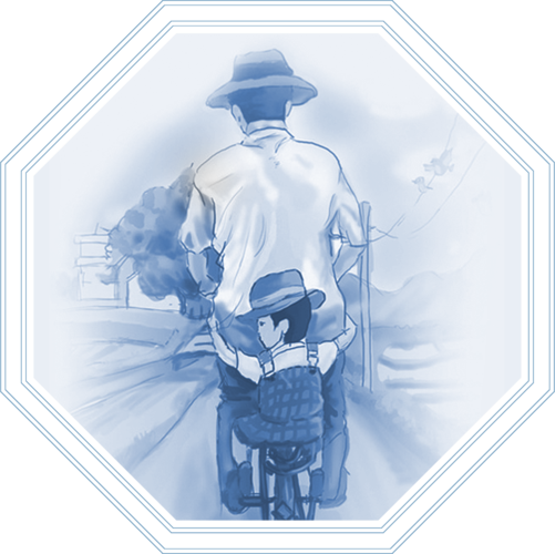 父亲节元素父亲骑车带孩子的背影装饰元素