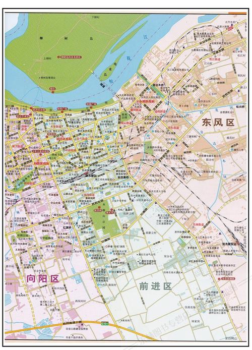佳木斯城市通公交线路城区街道景点分布佳木斯市地图