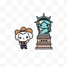 卡通美国自由女神像旅行的小狗素
