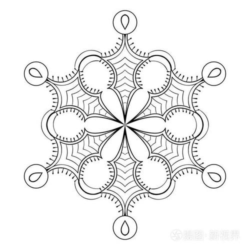 矢量雪花在zentangle涂鸦风格黑色曼陀罗为成人着色页装饰的观赏写意