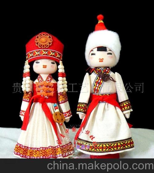 供应手工木制娃娃蒙古族情侣2晓青大麻布民族娃娃礼品(图)图片