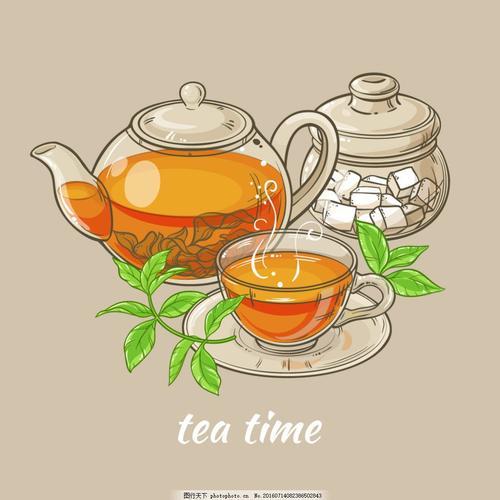 茶水和茶叶 茶壶 茶杯 卡通插画 餐饮美食 生活百科 矢量素材