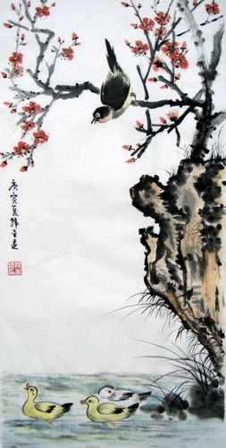 鸟逗小鸭(韩金远画)