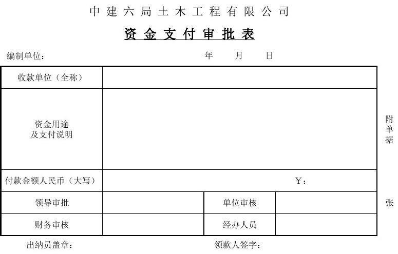 免费文档 所有分类 表格/模板 表格类模板 资金支付审批表  付款金额