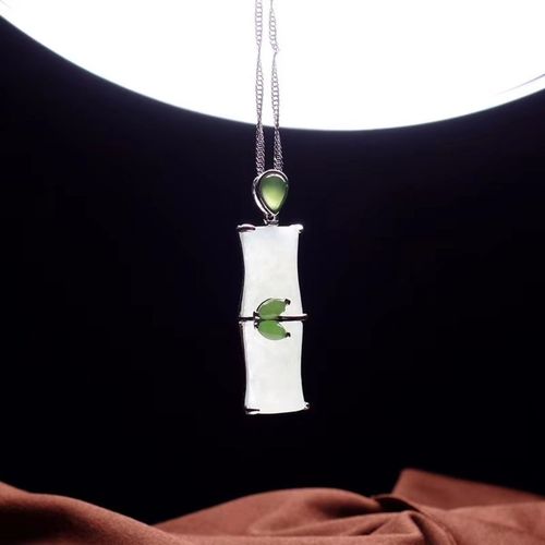 925纯银镶嵌翡翠竹节吊坠,寓意节节高升,项链