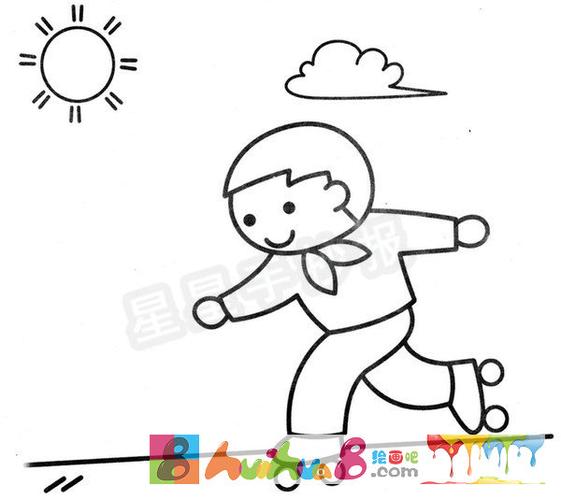 滑旱冰简笔画怎么画简笔画教程_绘画吧-画画