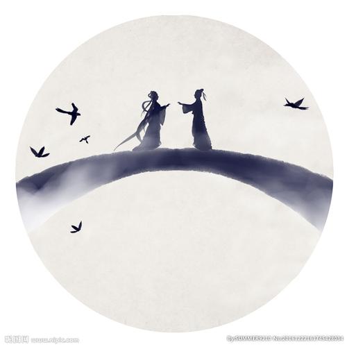 手绘水墨牛郎织女图片