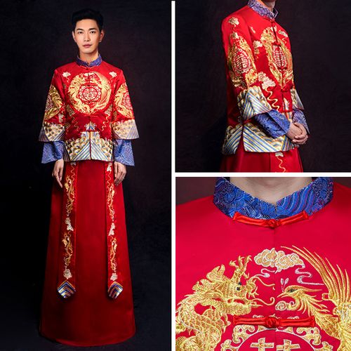 秀禾服装和服男士龙凤唐装结婚服男国风中国民族服装