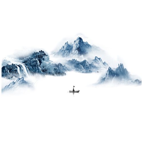 新中式墙布水墨山水电视背景墙绘壁画高山流水古风