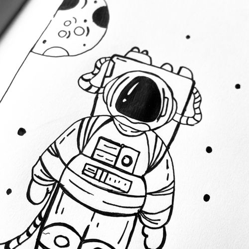 宇航员手绘|黑白线描_手绘_文化_绘画