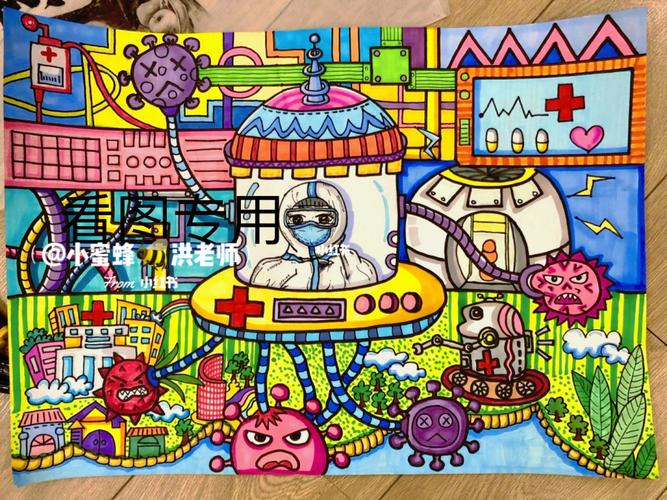 小蜜蜂代画疫情主题儿童原创科幻画