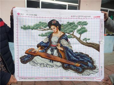 纯手工十字绣成品琴韵古代美女古典女子弹琴客厅人物装饰挂画出售