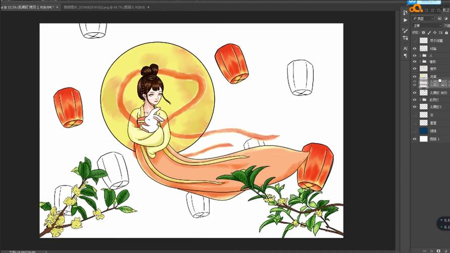 手绘插画中国风嫦娥奔月