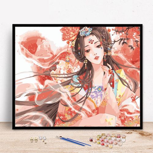 数字油画diy手工填色减压唯美古风少女客厅装饰画手绘人物油彩画