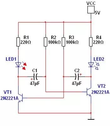 电巢学堂:多谐振荡器双闪灯电路仿真与分析_电位