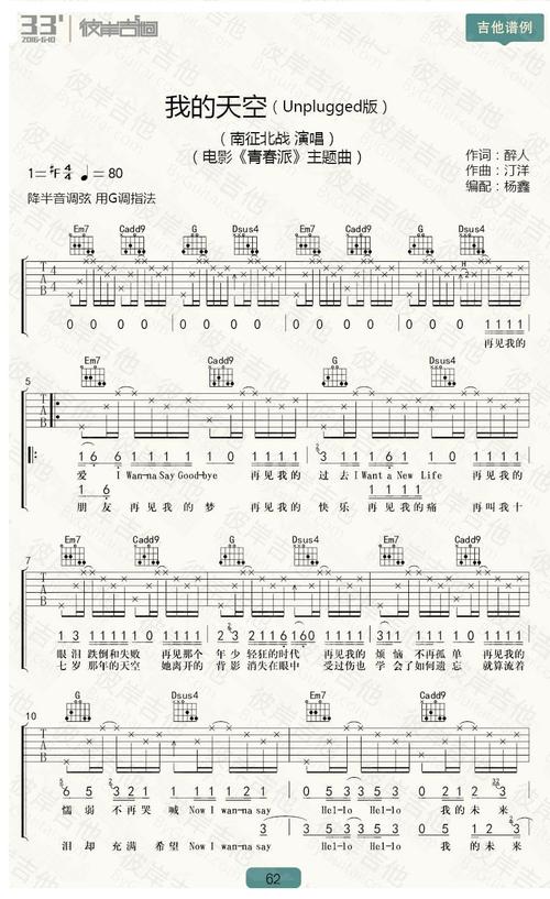 《南征北战《我的天空》吉他谱_六线谱完整版》吉他谱