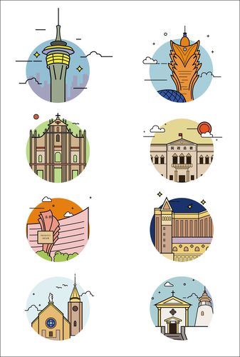 澳门城市地标小插画