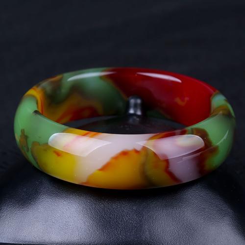 天然新疆戈壁玉彩玉手镯天然鸡血红金丝玉玉镯女款玉石彩玉手镯子