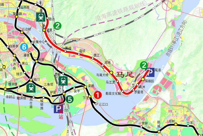 福州市城市轨道交通第二期建设规划调整方案示意图看到,福州地铁2号线