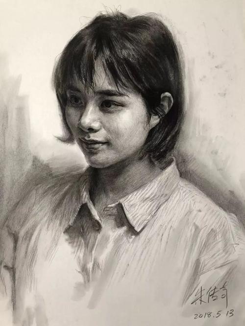 素描教学朱传奇教你画四分之三侧清新短发女青年素描头像