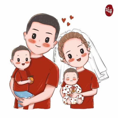 一家四口手绘头像图_手绘_头像_幸福一家全家福_素材