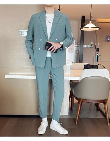 jeep吉普炸街西装套装男韩风轻熟坠感痞帅发型师休闲英式西服双扣微阔