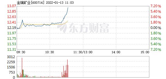 金瑞矿业1月13日盘中涨幅达5