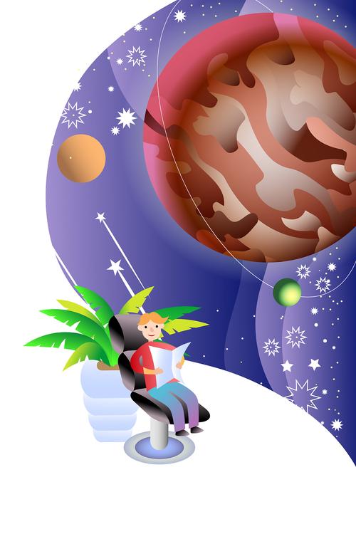 科技概念梦幻宇宙星空手绘插画