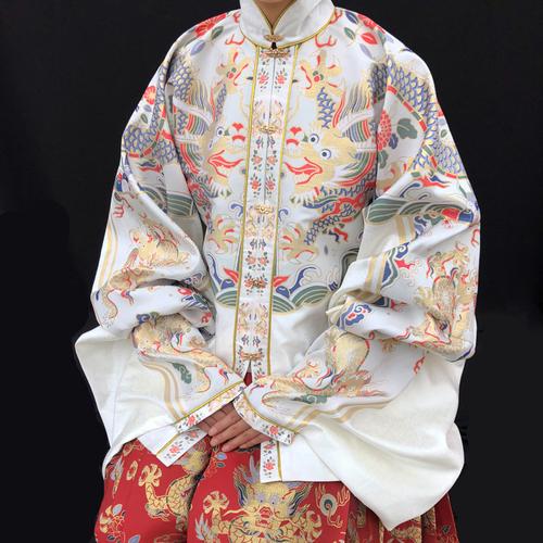 花蟒纹短袄五爪龙袄布料婚服布料明制汉服蟒袍布现货黑色一件衣服布料