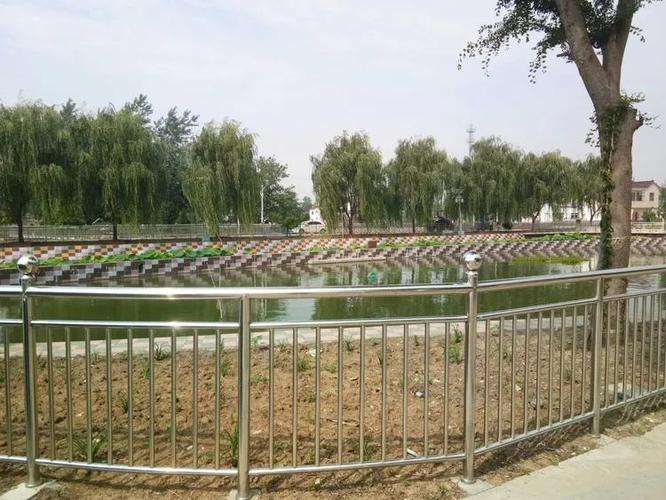 池塘的外围都围上了不锈钢管栏杆.