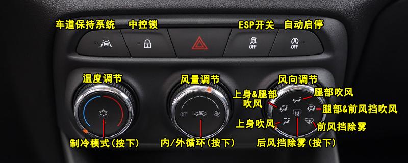 雪佛兰创酷空调按钮图解,创酷空调除雾和暖风开启方法