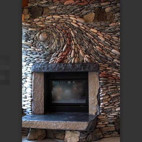 还没见过这样的用鹅卵石做电视背景墙,晕眩了